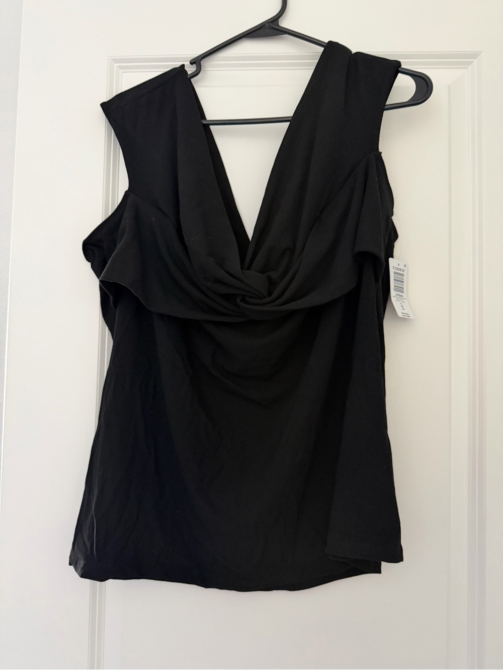 Torrid Off the Shoulder Black Draped Twist Front Sleeveless Top